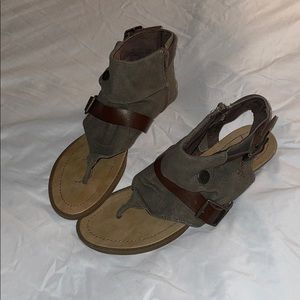 Moderately worn Blowfish canvas sandal